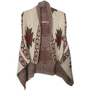 FASHION & ACCESSORIES SOUTHWESTERN PONCHO, WOMENS, ONE SIZE, ORANGE GREY CREAM